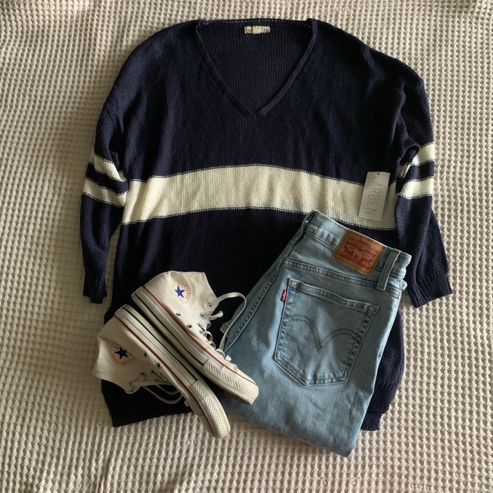Navy and White Striped Sweater